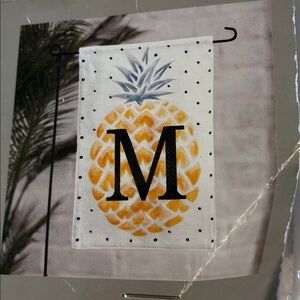NEW Monogram Garden Flag w/ Pole Holder Stand Black Metal Stake Kirkland’s “M”